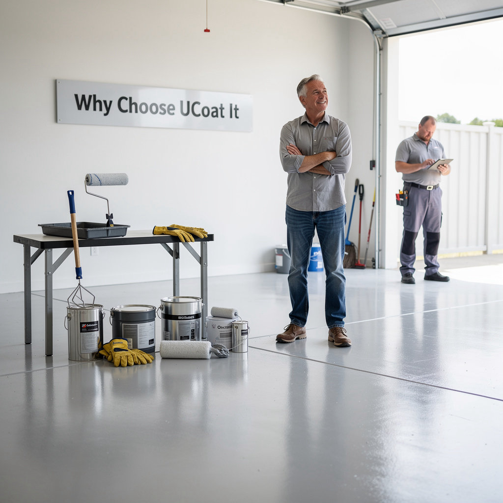 UCoat It moisture-cured polyurethane floor coating application showing durable, high-gloss finish